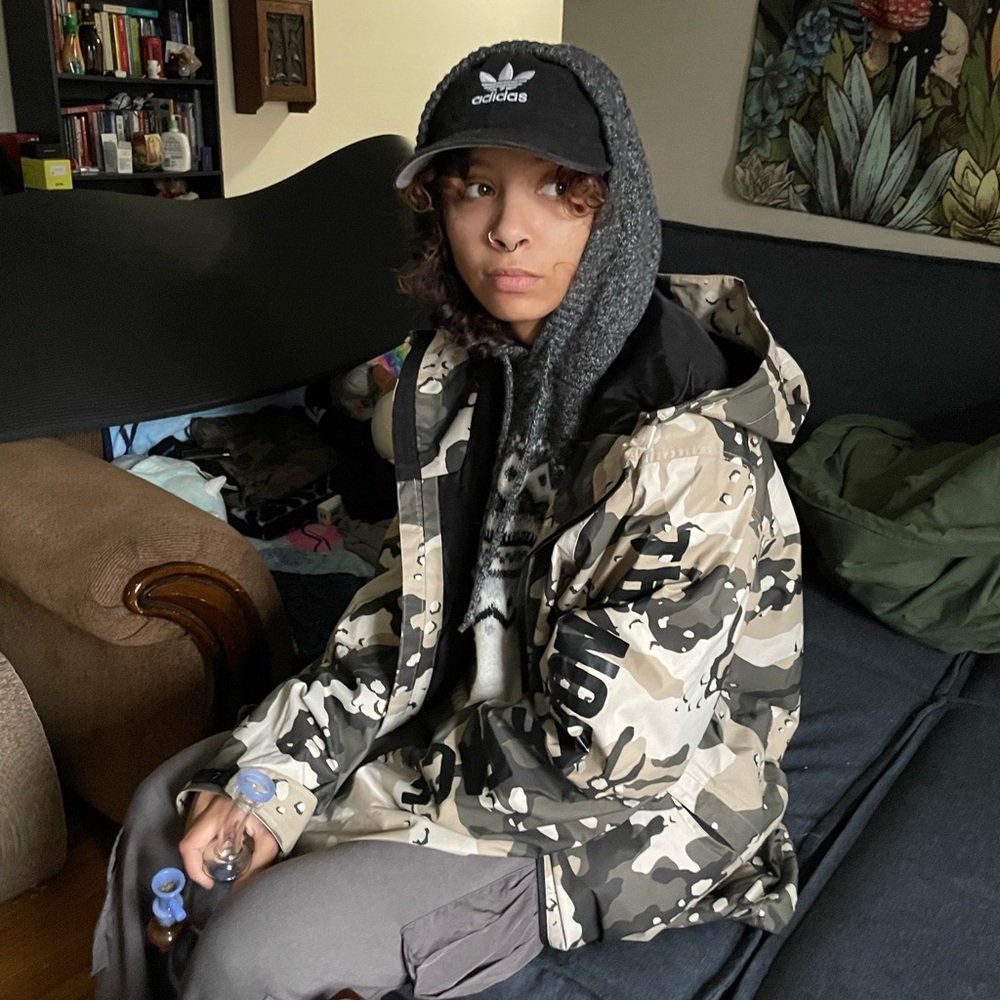 The North Face camouflage hooded DryVent jacket.